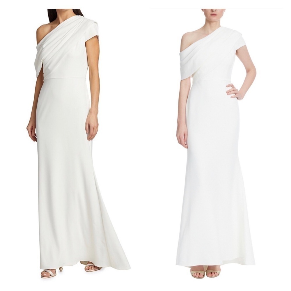 Badgley Mischka Asymmetric One Shoulder Bridal Gown White Wedding Dress Size 6 - Picture 6 of 13